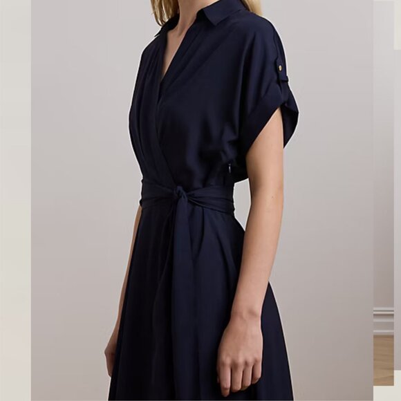 Navy Blue Belted Dress Size 16. Ralph Lauren. Women's A-line Classy Dress. - Picture 3 of 16